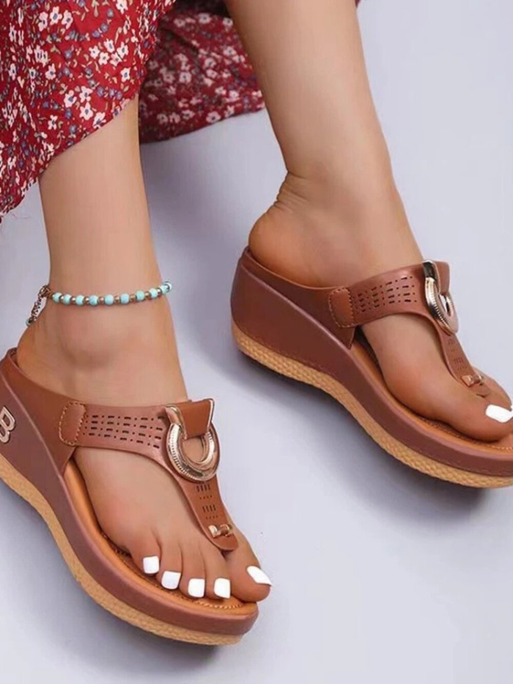 Anti-Slip Women Orthopedic Sandals Casual Beach Comfy Shoes Mid-Wedge Flip Flops - Picture 16 of 16